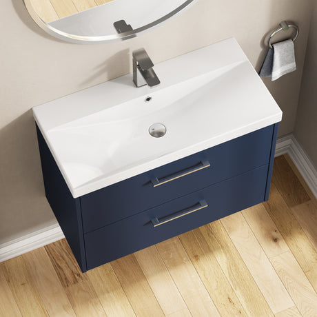 Hudson Reed Juno 800mm Midnight Blue Wall Hung 2-Drawer Vanity Unit & Basin