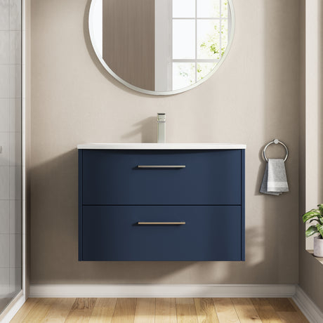 Hudson Reed Juno 800mm Midnight Blue Wall Hung 2-Drawer Vanity Unit & Basin With Handles