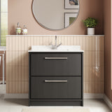 Hudson Reed Lille 800mm Graphite Grey Woodgrain Floor 2-Drawer Vanity With Marble Underslung Basin