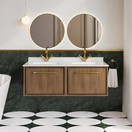 Hudson Reed Lille 1220mm Wall Hung Vanity Unit with Double Basin and Soft Close Drawer