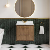 Hudson Reed Lille 600mm Wall Hung Antique Oak 2-Drawer Vanity Basin With Soft Close Drawers