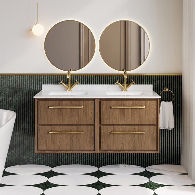 Hudson Reed Lille 1220mm Wall Hung 4-Drawer Vanity Unit With Double Marble Basins