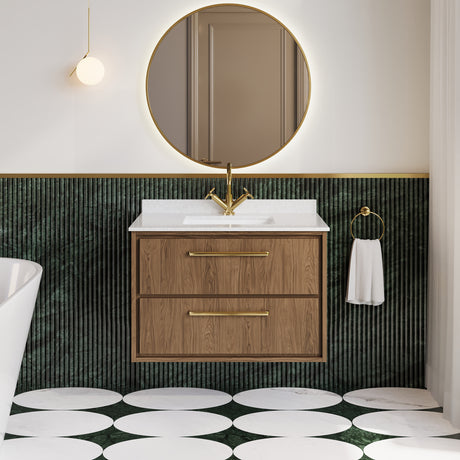 Hudson Reed Lille 800mm Antique Oak Wall Hung 2-Drawer Vanity Unit with Marble Worktop Basin