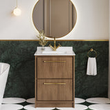 Hudson Reed Lille 600mm Antique Oak Floor Standing 2-Drawer Vanity Unit With Marble Worktop Basin