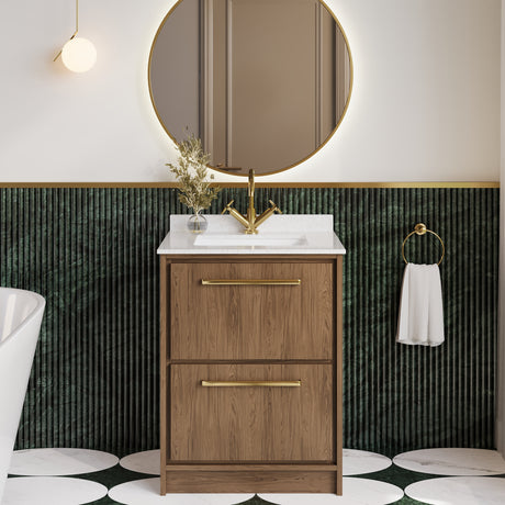 Hudson Reed Lille 600mm Antique Oak Floor Standing 2-Drawer Vanity Unit With Marble Worktop Basin