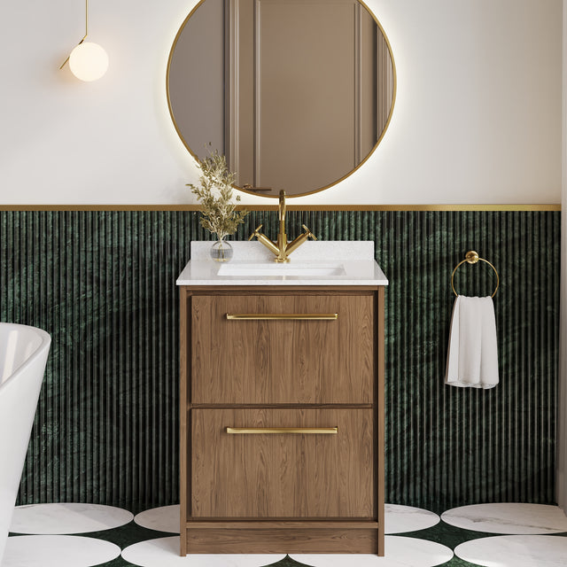 Hudson Reed Lille 600mm Antique Oak Floor Standing 2-Drawer Vanity Unit With Marble Worktop Basin