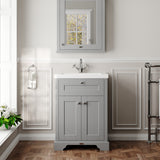 Hudson Reed Old London Traditional 600mm Storm Grey 2-Door Floor Standing Vanity Unit With Fireclay Basin
