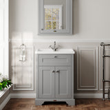 Hudson Reed Old London 600mm Storm Grey Floor Standing 2 Door Vanity Unit With 1 Tap Hole Ceramic Basin