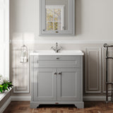 Hudson Reed Old London 800mm Storm Grey Floor Standing 2 Door Vanity Unit with 1 Tap Hole Ceramic Basin