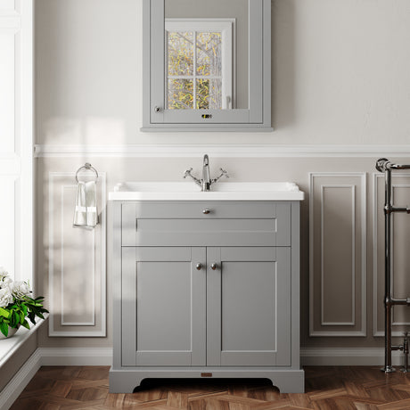 Hudson Reed Old London 800mm Storm Grey Floor Standing 2 Door Vanity Unit with 1 Tap Hole Ceramic Basin