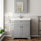 Hudson Reed Old London 830mm Storm Grey Floor Standing 2 Door Vanity Unit with 1 Tap Hole Fireclay Basin