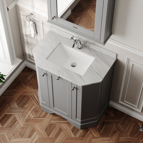 Hudson Reed Old London 750mm Storm Grey 3 Door Floor Standing Vanity Unit With Marble Top & Soft Close Doors