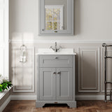 Hudson Reed Old London 600mm Storm Grey Floor Standing 2 Door Vanity Basin Unit With Square Basin, 1 Tap Hole & Marble Top