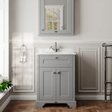 Floor Standing 2 Door Vanity Unit with 1 Tap Hole Grey Marble Top 600mm