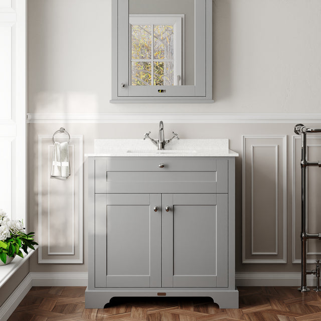 Hudson Reed Old London 800mm Storm Grey Floor Standing 2 Door Vanity Unit with Square Basin & 1 Tap Hole Marble Top