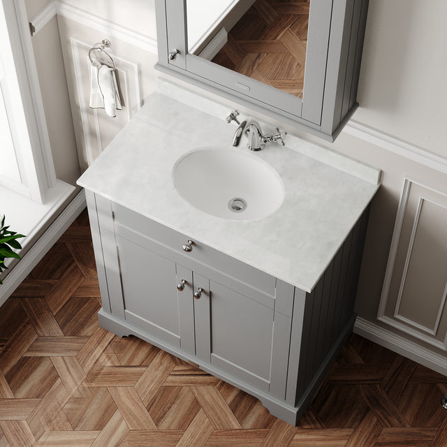 Hudson Reed Old London 800mm Floor Standing 2 Door Soft Close Vanity Unit With White Marble Top Basin