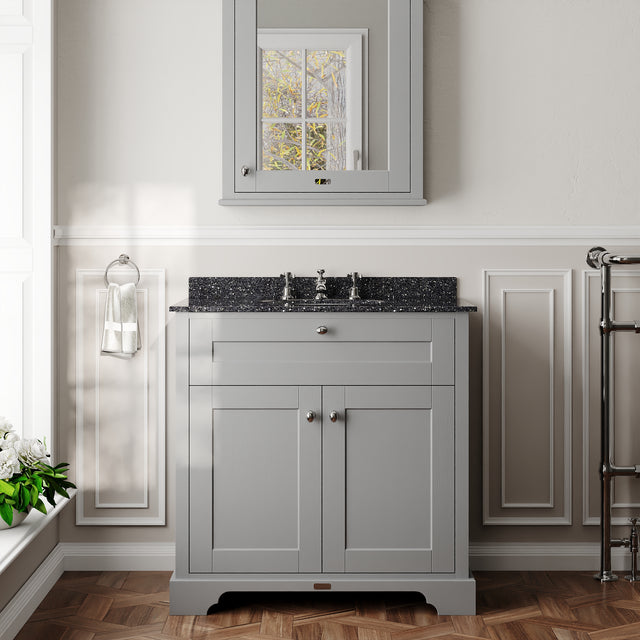 Hudson Reed Old London 820mm Floor Standing Vanity Unit With 3 Tap Hole Black Marble Top Basin
