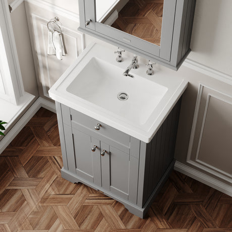 Hudson Reed Old London 600mm Storm Grey Floor Standing 2 Door Vanity Unit With Fireclay Basin