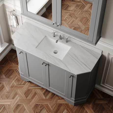 Hudson Reed Old London 1200mm Storm Grey Floor Standing Vanity Unit With 3 Tap Hole Grey Marble Top Basin