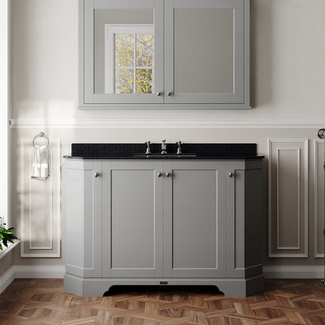 Hudson Reed Old London 1200mm Storm Grey Floor Standing 4 Door Vanity Unit With 3 Tap Hole Black Marble Top Basin