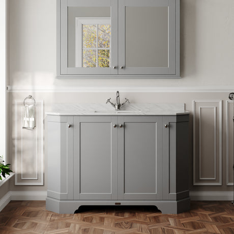 Hudson Reed Old London 1236mm Storm Grey Floor Standing 4 Door Vanity Unit With Grey Marble Basin