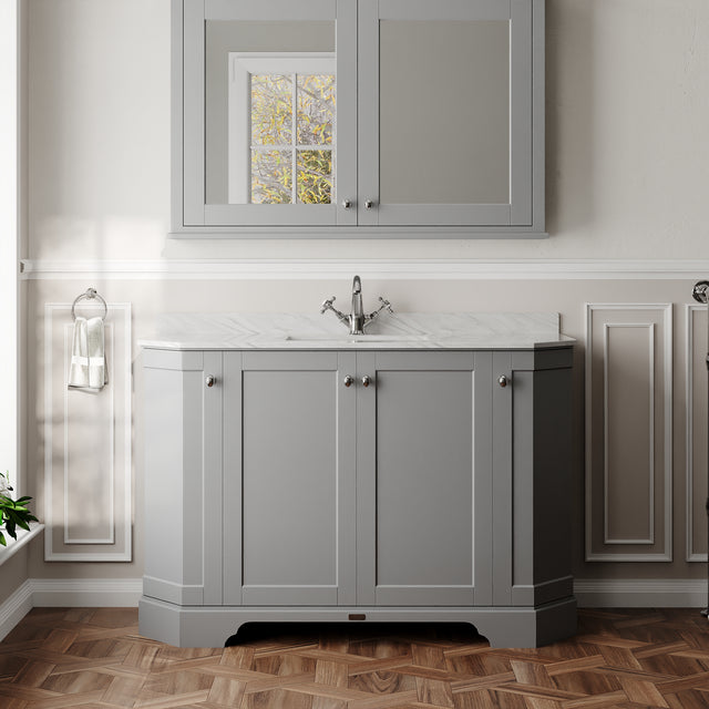 Hudson Reed Old London 1236mm Storm Grey Floor Standing 4 Door Vanity Unit With Grey Marble Basin