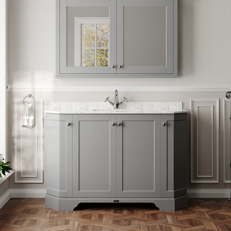 Floor Standing 4 Door Angled Vanity Unit with 1 Tap Hole White Marble Top 1200mm