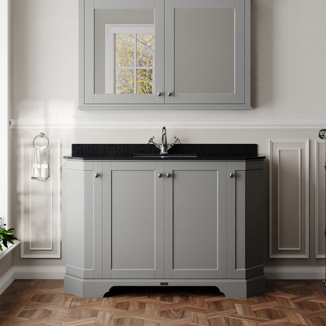 Hudson Reed Old London 1236mm Storm Grey 4 Door Floor Standing Vanity Unit with Black Marble Top Basin