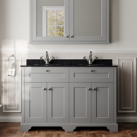 Hudson Reed Old London 1220mm Storm Grey Floor Standing 4 Door Vanity Unit With Black Marble Double Basin