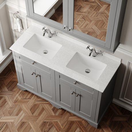 Hudson Reed Old London 1250mm Floor Standing 4 Door Double Basin Vanity Unit With Double Marble Top Basin