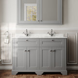 Hudson Reed Old London 1200mm Floor Standing Vanity Unit With 2 Tap Hole Grey Marble Double Basin