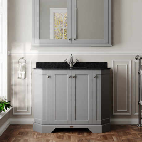 Hudson Reed Old London 1000mm Storm Grey Floor Standing 4 Door Vanity Unit with 1 Tap Hole Black Marble Top Basin