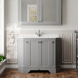Hudson Reed Old London 1000mm Storm Grey Floor Standing 4 Door Vanity Unit with 1 Tap Hole White Marble Top Basin