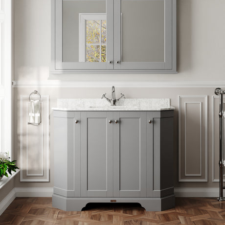 Hudson Reed Old London 1000mm Storm Grey Floor Standing 4 Door Vanity Unit with 1 Tap Hole White Marble Top Basin