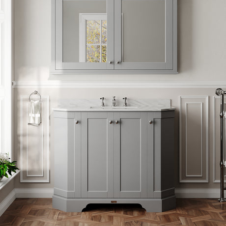 Hudson Reed Old London 1000mm Storm Grey 4 Door Floor Standing Vanity Unit with 3 Tap Hole Marble Top Basin