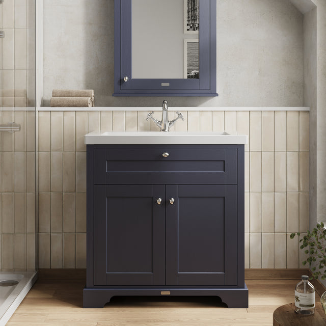 Hudson Reed Old London Traditional 813mm Twilight Blue 2-Door Vanity Unit With 1 Tap Hole Fireclay Basin