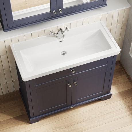 Hudson Reed Old London Traditional 1000mm Twilight Blue Floor Standing Vanity Unit With Fireclay Basin