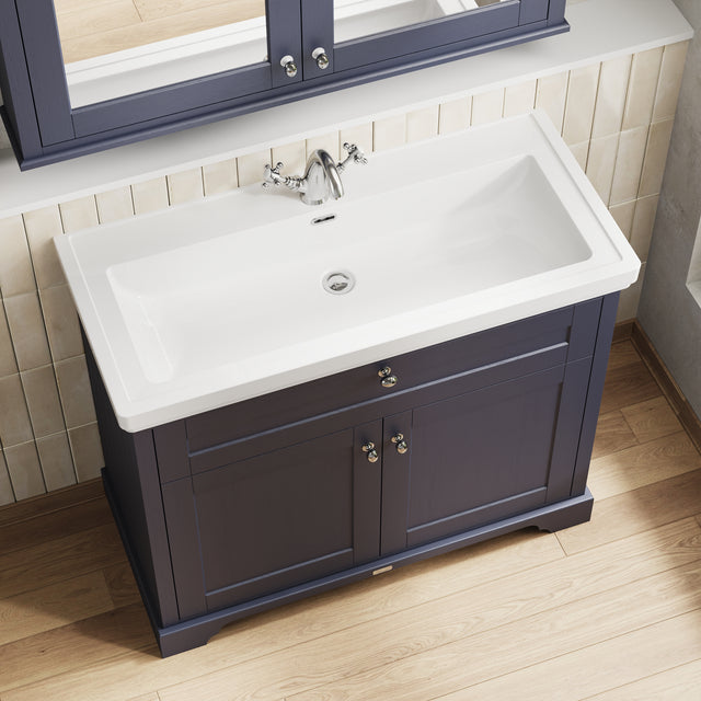 Hudson Reed Old London Traditional 1000mm Twilight Blue Floor Standing Vanity Unit With Fireclay Basin