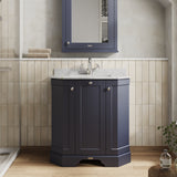 Hudson Reed Old London 750mm Twilight Blue Floor Standing 3 Door Vanity Unit With Grey Marble Top Basin