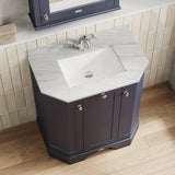 Hudson Reed Old London 750mm Twilight Blue Floor Standing 3 Door Vanity Unit With Grey Marble Top Basin
