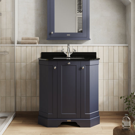 Hudson Reed Old London Twilight Blue Floor Standing 3 Door Vanity Unit With Black Marble Top Basin