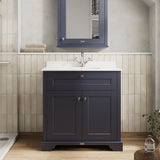 Floor Standing 2 Door Vanity Basin Unit with Square Basin & 1 Tap Hole Marble Top, 800mm
