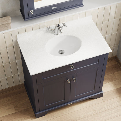 Hudson Reed Old London 800mm Twilight Blue Floor Standing 2 Door Vanity Unit with 1 Tap Hole White Marble Top Basin