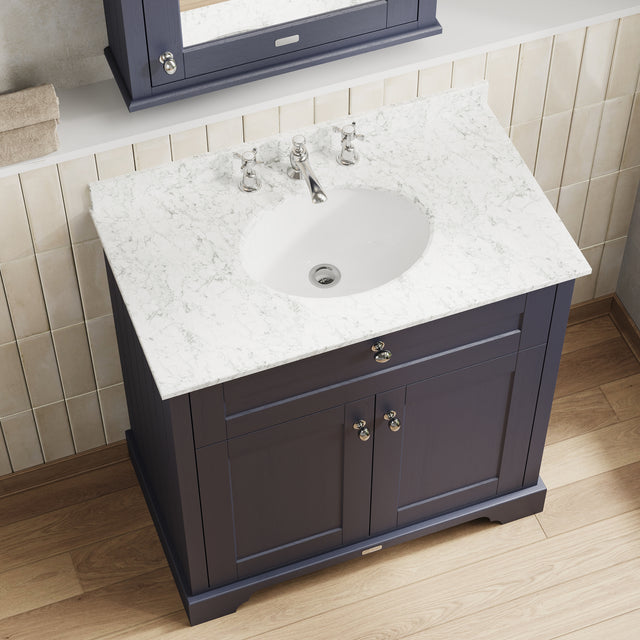 Hudson Reed Old London 800mm Floor Standing 2 Door Vanity Unit with 3 Tap Hole Grey Marble Top Basin
