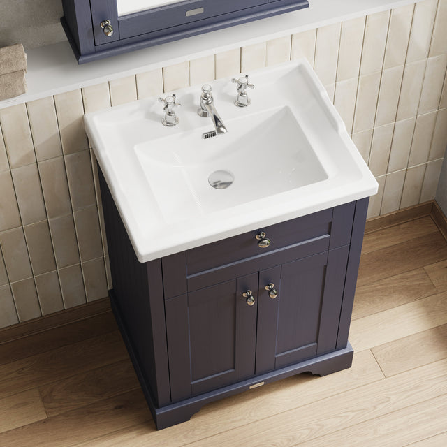 Hudson Reed Old London 600mm Floor Standing 2 Door Vanity Unit With 3 Tap Hole Ceramic Basin