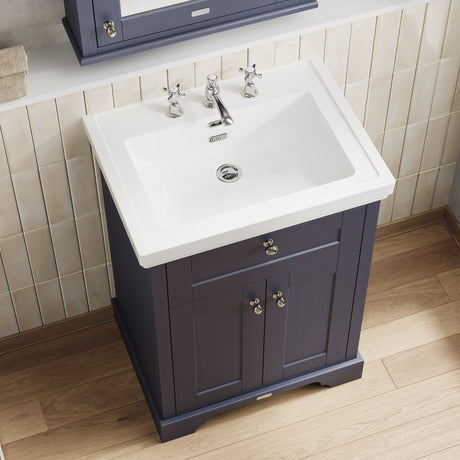 Hudson Reed Old London 600mm Floor Standing 2 Door Vanity Unit with 3 Tap Hole Fireclay Basin