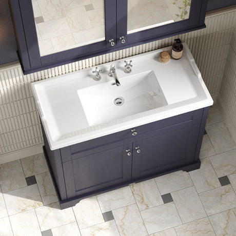 Hudson Reed Old London 1000mm Twilight Blue Floor Standing 2 Door Vanity Unit with 3 Tap Hole Ceramic Basin