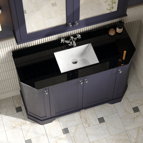 Hudson Reed Old London 1236mm Twilight Blue Floor Standing 4 Door Angled Vanity Unit With Black Marble Top Basin