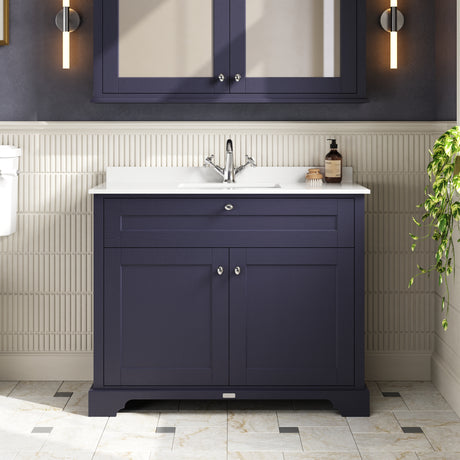 Hudson Reed Old London 1000mm Twilight Blue Floor Standing Vanity Unit With Square Basin & Marble Top