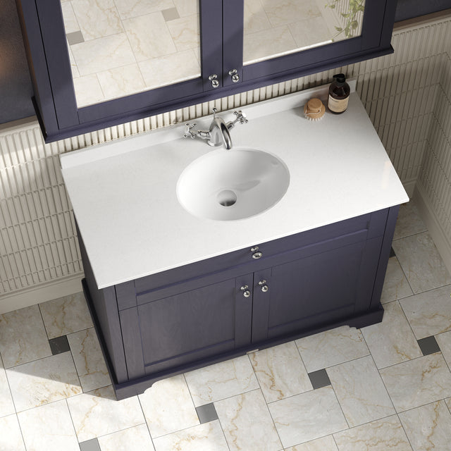 Hudson Reed Old London 1020mm Twilight Blue Floor Standing 2 Door Vanity Unit with 1 Tap Hole White Marble Top Basin